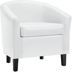 Yaheetech White Leather Chair, Faux Leather Accent Chair, Modern Barrel Chair Comfy Club Chair with Soft Padded and Solid Legs for Living Room Bedroom Reception Room, White