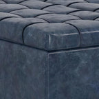 SIMPLIHOME Harrison 30 inch Wide Transitional Square Small Coffee Table Storage Ottoman in Denim Blue Vegan Faux Leather, Assembled, for The Living Room and Bedroom