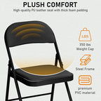 SEALAMB 6 Pack Black Folding Chairs with Padded Seats & Cushion, Durable Metal Foldable Chairs for Wedding Party, Commercial Chairs for Office School Church Events, 330lb Capacity (Black-PU, 6 Pack)