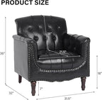 Faux Leather Accent Chair, PU Leather Modern Comfy Upholstered Armchair with Wood Legs & Nailhead Trim for Living Room, Bedroom