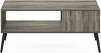 Furinno Claude Mid Century Style Coffee Table with Wood Legs, French Oak Grey Large Non-Lift Top