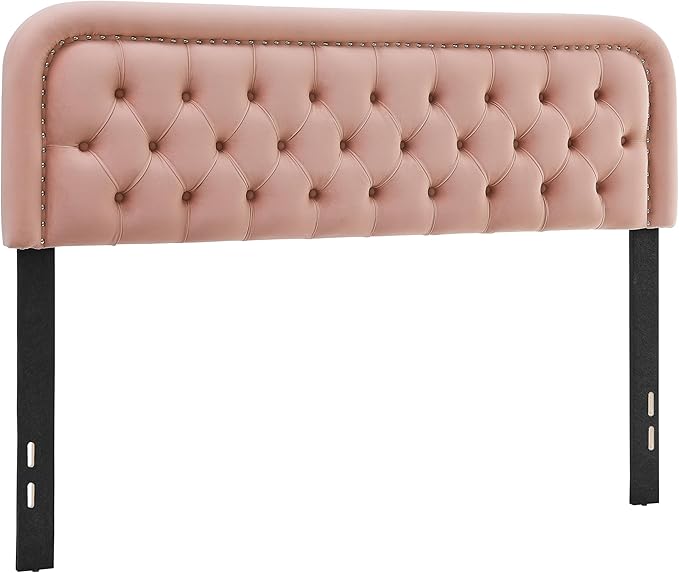 Tufted Upholstered Headboard,Button Solid Wood HeadBoards with Adjustable Height,Modern Performance Velvet Bed Head Boards,Easy Install&Nailhead (Pink, Queen)