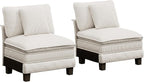 PHI VILLA Cloud Oversized Sectional Sofas, 2 Armless Sofas with Deep Seat for Living Room Reading Nook, Chenille Corduroy Dual Fabric, Beige