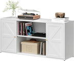 Metal TV Stand for 65 Inch TV, Farmhouse TV Entertainment Center with Storage Cabinets and Adjustable Shelves, Modern Media TV Console Table, TV Cabinet for Living Room, White
