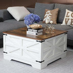 Lift Top Coffee Table, 31.5" Square Coffee Table with Storage, Farmhouse Coffee Tables for Living Room, Cocktail Tables with Large Hidden Compartment, Rustic White