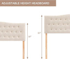 Tufted Upholstered Headboard King Size, Sturdy and Durable Solid Wood Bed headboard, Fabric Headboard Adjustable Height from 37” to 51”, Modern Button Diamond Design Head Board, Beige
