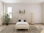 Low Profile Upholstered Platform Bed,Twin Beds with Beige(Linen)