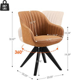 Zouron Mid Century Modern Accent Chair with Black Oak Wood Legs, Upholstered Swivel Chair No Wheels, Side Accent Armchair Vanity Chair for Small Space Home Office Living Room Bedroom, Brown