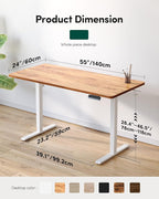 FEZIBO One-Piece Standing Desk Adjustable Height Stand up Home Office Desk, 55x24 Inch Electric Standing Computer Desk, with 4 Memory Presets, Headphone Hook, Light Rustic