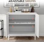 Fluted Cabinet with Storage, Buffet Cabinet Sideborad with Door, Kitchen Buffet Storage Accent Cabinets with Adjustable Shelves for Living Room, Entry, Hallway, White