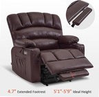 MCombo Power Lift Recliner Chair for Elderly, Lift Chair with Heat and Massage, Extra Wide Lift Recliner for Big People, Faux Leather R7096 (Medium-Wide, Dark Brown)