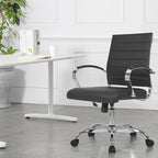 LANDSUN Home Office Chair Mid Back Desk Chair PU Leather Ribbed Executive Swivel Computer Chair with Wheels and Armrests Soft Padded Adjustable Height Conference Task Black