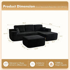 106" Cloud Sectional Couch with L-Shape Chaise & Ottoman, No Assembly Modular Sofa, Deep Seat Corduroy Boneless Couched for Living Room (Black Stripe Corduroy, Right Facing Chaise with Ottoman)
