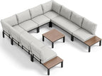 PHI VILLA 9 Pieces Outdoor Patio Furniture Set,Metal Frame Modern Outdoor Sectional Sofa Set,10 Seats Patio Conversation Sets with Coffee Table&Thickened Cushion,for Poolside and Backyard,Light Grey