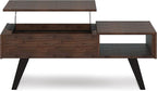 SIMPLIHOME Lowry Lift Top Coffee Table - 48 inch Wide Solid Acacia Wood and Metal Living Room Table in Distressed Charcoal Brown, Modern Industrial Cocktail Table with Hidden Storage and Open Shelf