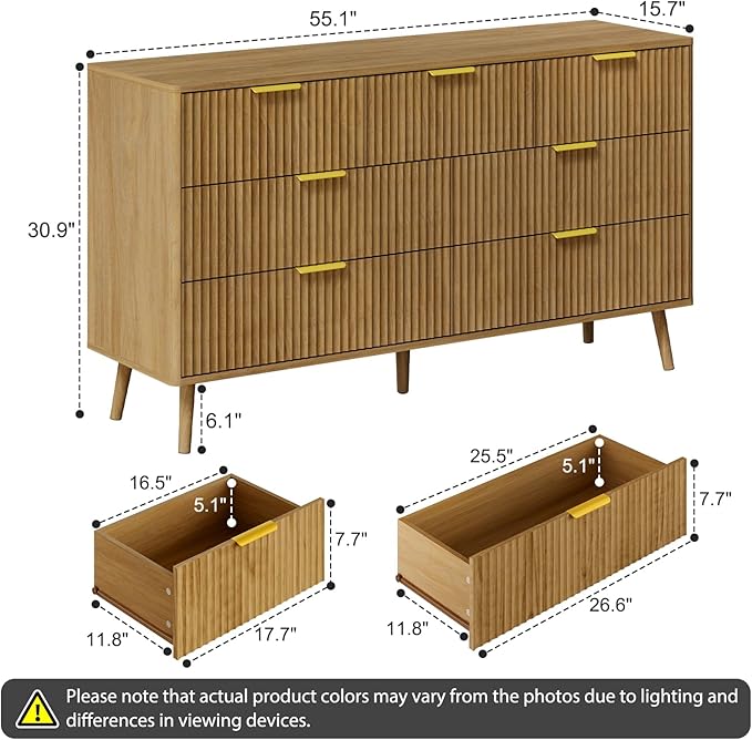LYNSOM Fluted Dresser and Nightstand Sets 4 Piece, 2-Drawer Nightstands and 5/7 Drawers Dresser, Wood Bedroom Furniture Set for Home, Bedroom, Hallway, Natural Oak