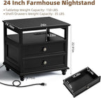 Farmhouse Dresser and Nightstand Sets, Wood 54" Wide Dresser & 24" Night Stand with Charging Station, 2 Piece Bedroom Furniture Set, Chest of Drawers for Bedroom, Home, Living Room, Hallway