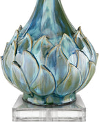 Possini Euro Design Kenya Modern Tropical Table Lamp with Riser 31" Tall Blue Green Ceramic Beige Linen Drum Shade for Living Room Bedroom House Bedside Home Office Entryway (Color May Vary)
