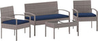 Flash Furniture Aransas Series 4 Piece Gray Patio Set with Steel Frame and Navy Cushions