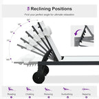 PURPLE LEAF Patio Lounge Chair Set of 3 Outdoor Chaise Lounger Aluminum Frame with Side Table and Wheels for Pool Outside Sunbathing Tanning Recliner Including Pillows White
