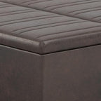 SIMPLIHOME Ellis 36 inch Wide Contemporary Square Coffee Table Storage Ottoman in Distressed Brown Vegan Faux Leather, Assembled, for The Living Room and Bedroom