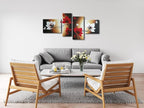 Wieco Art Full Bloom in Spring Red Flowers 100% Hand-painted 4 panels Flower Oil Paintings on Canvas Wall Art for Wall Decor Oil Painting on Canvas