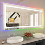 WTTY LED Bathroom Mirror 60"x36" with RGB Backlit and Front Light,Stepless Dimmable LED Mirror for Bathroom,Lighted Bathroom Vanity Mirror,Anti-Fog,Memory Function,Shatter-Proof,Wall Mounted