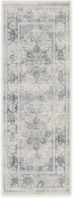 RUGGABLE Washable Vintage Runner Rug – Sarrah Blue Quartz 2.5x7, Stain-Resistant, Non-Slip Hallway Runner – Machine Washable Rug for Hallway, Entryway, Living Room & Kitchen–with Cushioned Pad