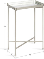 Kate and Laurel Celia Modern Mirrored Tray Side Table, 18 x 12 x 26, Silver, Foldable Rectangular End Table for Storage and Display