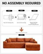108" Cloud Sectional Couch,Modern Modular Sectional Sofa with Deep Seat,Corduroy Boneless Couches with L-Shape Chaise for Living Room,No Assembly Required (Orange, Right Facing Chaise)