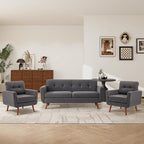 Tbfit Linen Fabric Accent Chairs Set of 2, Mid Century Modern Armchair for Living Room, Bedroom Button Tufted Upholstered Comfy Reading Accent Chair Sofa(Grey)