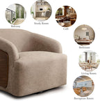 Swivel Accent Chair Faux Leather Boucle Swivel Barrel Chair Comfortable Mid Century Modern Chair Upholstered Metal Base Armchair for Living Room Bedroom Office Large Vintage Gray