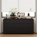 Dresser for Bedroom with 9 Drawers, 63" Large Modern Dressers & Chest of Drawers with Curved Profile Design, Wood Closet Clothes Storage Long Dressers Organizer for Bedroom Living Room Hallway, Black