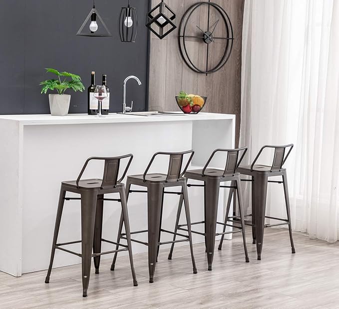 HAOBO Home 30" Low Back Metal Counter Stool Height Bar Stools [Set of 4], Bronze