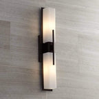 Possini Euro Design Midtown Modern Wall Light Bronze Metal Hardwired 23 1/2" 2-Light Fixture White Glass Shade for Bedroom Bedside Bathroom Vanity Living Room Hallway Dining House Home Kitchen