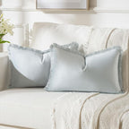 FUTEI Light Blue Velvet Decorative Throw Pillow Covers 12x20 Set of 2,Soft Cozy Edge with Tassels Lumbar Pillow Cases,Boho Modern Home Decor for Couch Bed Living Room