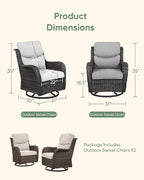 HUMMUH High Back Outdoor Swivel Rocker Patio Chairs Set of 2 with 5-Inch Thick Cushions, All-Weather Wicker Patio Furniture for Porch,Poolside, Deck, and Yard