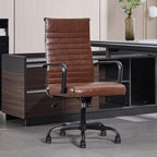 Office Chair, Ergonomic Executive Conference Room Chairs, Ribbed Leather Desk Chair with Lumbar Support, Adjustable Height Mid-Back Swivel Chair with Padded Seat
