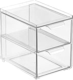 mDesign Stackable Storage Containers Box with 2 Pull-Out Drawers - Stacking Plastic Drawer Bins for Master or Guest Bathroom, Linen Closet, Vanity, or Makeup Table - Lumiere Collection -Clear