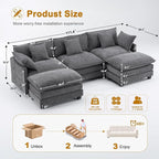 111.4" Cloud Chenille Sectional Sofa 3+2｜Modular 5-Seat Couch with Connector｜FSC Solid Wood Frame｜29.1" Deep Seat｜1YR Comfort Guarantee