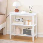 HOOBRO End Table, Simple Rustic Side Table with 3-Tier Storage Shelf, Narrow Nightstand for Small Spaces, Easy Assembly, for Living Room, Bedroom, Industrial Design, White WT14BZ01