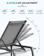 Aluminum Chaise Lounge Ourdoor - Foldable & Assemble Free Outdoor Lounge Chair with 5 Adjustable Backrest, Patio Lounge Chair for Outside Poolside Beach Pool, Grey