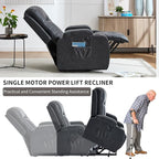 PELUMY Manual Lift Recliner Chair for Elderly with Massage & Heat, Oversized Heavy Duty 350 lbs Recliner with Cup Holders & USB Ports, Infinite Positioning Lift Chair (Breathable Leather, Dark Grey)