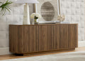 LKTART 64" Sideboard Buffet Cabinet with Storage, Wooden Fluted Storage Cabinet Sideboard Credenza with Adjustable Shelves Pressed Spring for Kitchen Living Room (Walnut)