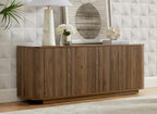 LKTART 64" Sideboard Buffet Cabinet with Storage, Wooden Fluted Storage Cabinet Sideboard Credenza with Adjustable Shelves Pressed Spring for Kitchen Living Room (Walnut)