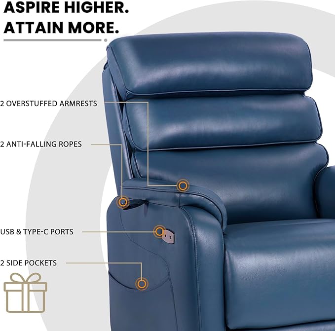 EONIX Large Lay Flat Power Lift Recliner Chair for Elderly, Oversized Electric Lift Chairs, 400lbs Heavy Duty Power Recliner with Heat and Massage, SLRY022063, Navy Blue