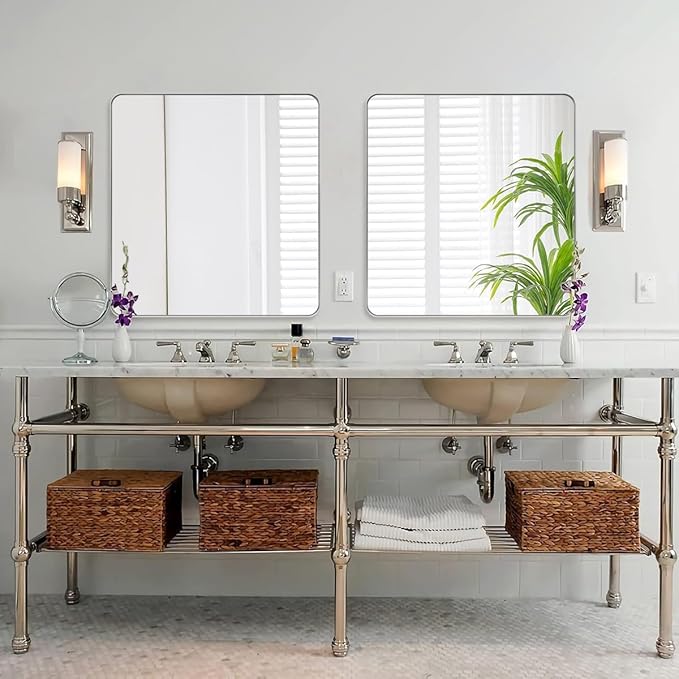 ANDY STAR Chrome Bathroom Mirrors for Over Sink, 36x40 Inch Polished Silver Mirror for Wall, Rectangular Metal Framed Vanity Mirror -Modern Clean Design with Superior Stainless Steel Frame