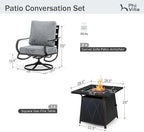 PHI VILLA 5 Piece Patio Furniture Set with 28" Firepit Table, 4 Outdoor 5.75" Cushioned Metal Frame Swivel Sofa Chairs & 28" Gas Firepit Table, Outside Furniture Set for Lawn Garden(Grey)