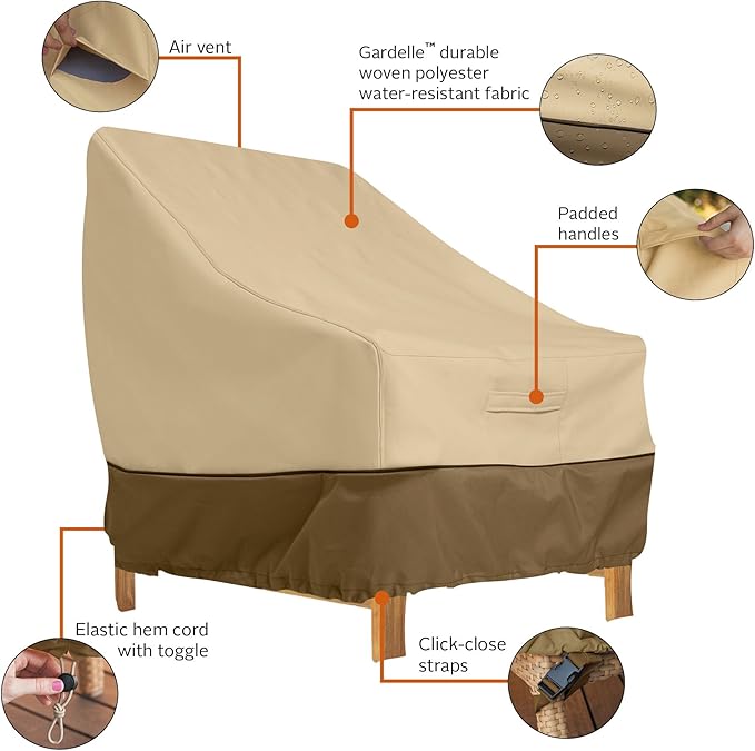 Classic Accessories Veranda Water-Resistant 38 Inch Deep Seated Patio Lounge Chair Cover, 2-Pack, Patio Furniture Covers