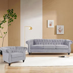 2 Piece Living Room Sofa Set, 3 Seater Velvet Sofa Couch and Chair Set, Mid Century Modern Upholstered Couch with Cushions, Comfy Tufted Chesterfield Couches for Living Room, Bedroom, Office